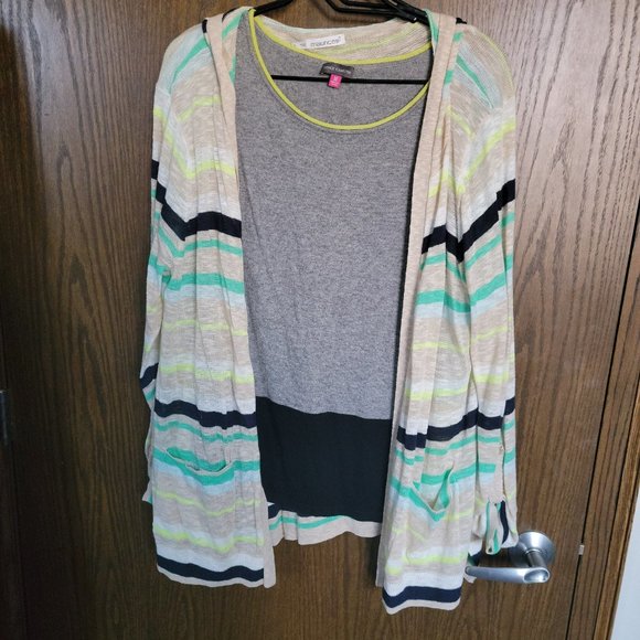 Vince Camuto Colorblock Sweater Lime Grey Navy Blue Mint Size Medium - Picture 7 of 10